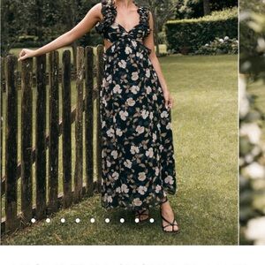 Black Ruffled Maxi Dress with Plunge Neckline